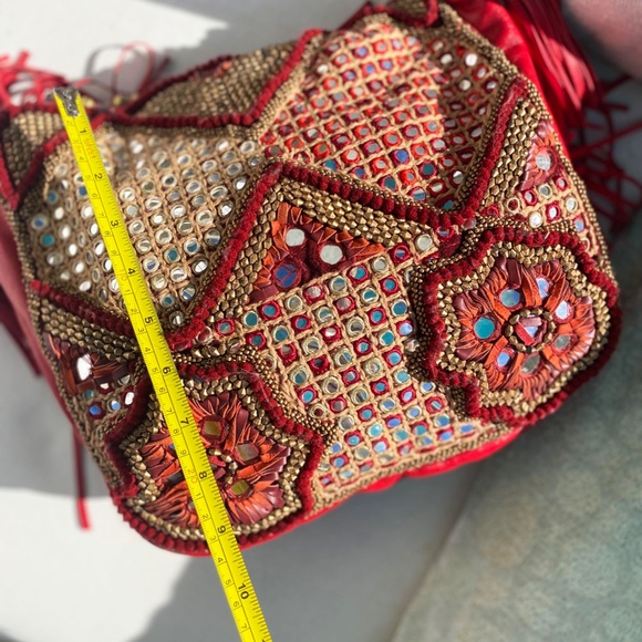New NWOT Red Mogara Purse Bag Leather Beaded Fringe! - Picture 7 of 11